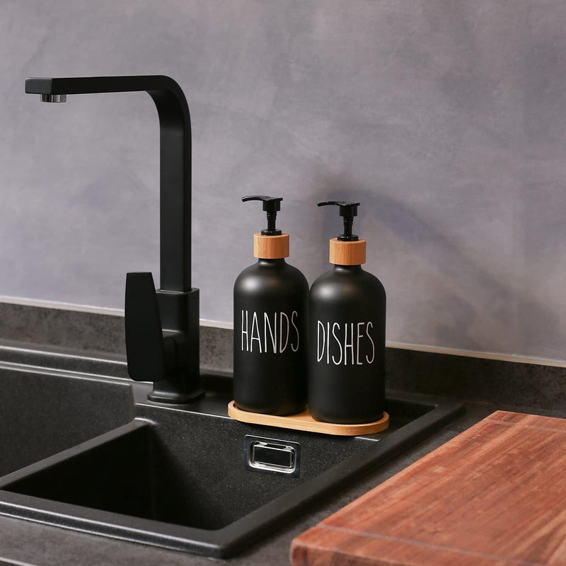 MOMEEMO Black Soap Dispenser Set, Contains Hand and Dish Soap Dispenser, Suitable for Kitchen Decor. (Black) - Image 2